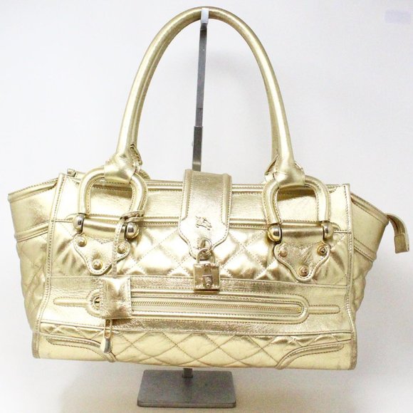 BURBERRY #29951 Gold Manor Metallic Satchel - Picture 1 of 10